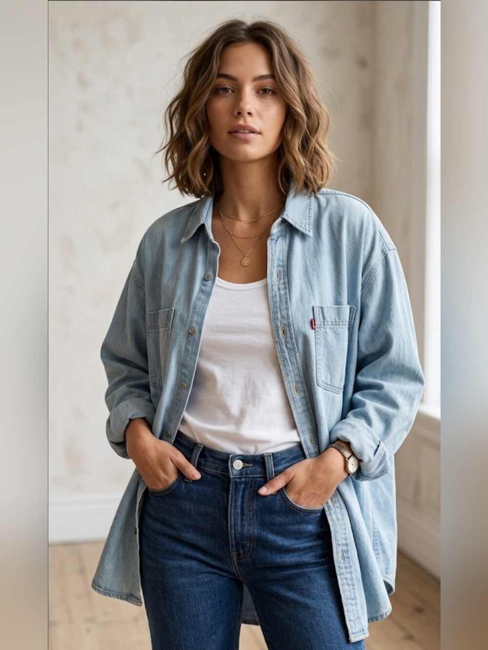 Levi's VTG 90s Oversized Light Wash Denim Heavy Button-Up Shirt Jacket Shacket M